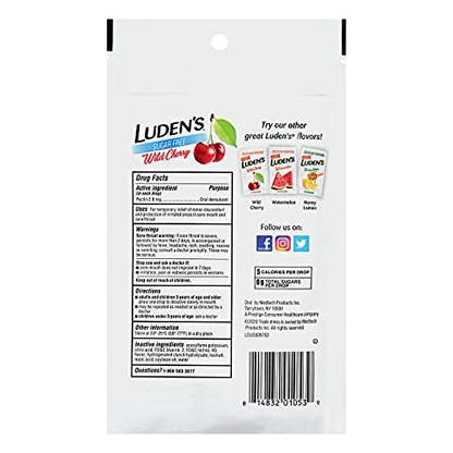Luden's Sugar Free Wild Cherry Throat Drops, Sore Throat Relief, 25 Count (6 Pack)