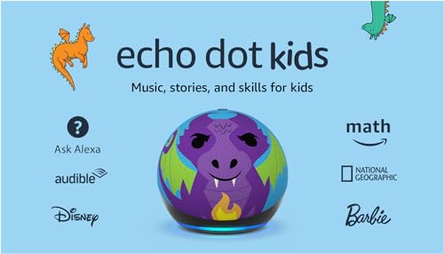 Amazon Echo Dot Kids (newest model), Designed for kids, with parental controls, Includes 1 Year of Amazon Kids+, Dragon