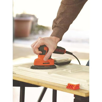 BLACK+DECKER Detail Sander, 1.2 Amp, 16,000 OPM, Compact Design, 3-Position Grip for Comfort, Includes Dust Collector, Corded (BDEMS600)