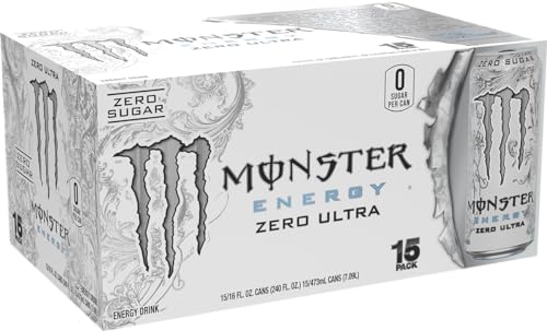 Monster Energy Zero Ultra, Sugar Free Energy Drink, 16 Ounce (Pack of 15)