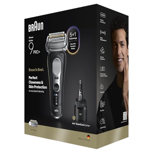 Braun Series 9 PRO+ Electric Shaver, Pro SensoAdapt, 6in1 SmartCare Center, Wet & Dry Razor, 9660CCPS, Black
