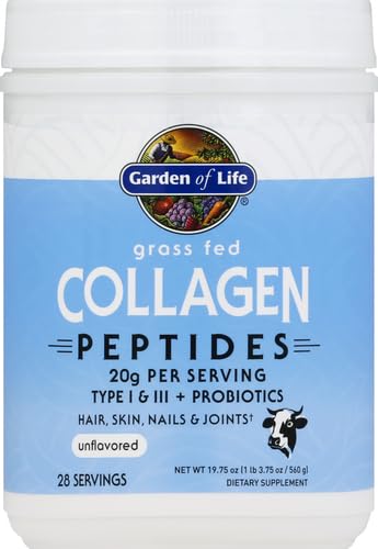Garden of Life Grass Fed Collagen Peptides Powder – Unflavored Collagen Powder for Women Men Hair Skin Nails Joints, Hydrolyzed Collagen Protein Supplements, Post Workout, Paleo & Keto, 28 Servings
