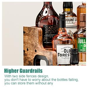 KLM Liquor Bottle Display Shelf, Coffee Syrup Rack Organizer, 3 Step Countertop Wine Rack, Mini Bar, Retro Bar Shelf Stand for Whiskey, Spirits