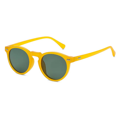 Gleyemor Vintage Polarized Sunglasses for Men UV400 Protection Retro Round Sunglasses Hand-crafted Acetate Frame (Yellow Frame/Green Lens)