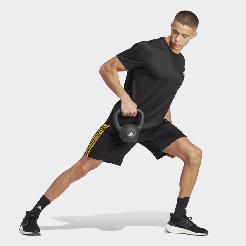 adidas Men's Standard Essentials Pique 3-Stripes Training Shorts, Black/Bold Gold, Medium