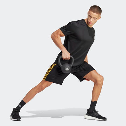 adidas Men's Standard Essentials Pique 3-Stripes Training Shorts, Black/Bold Gold, Medium