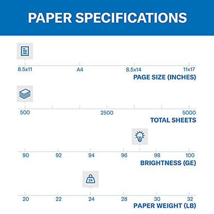 Hammermill Printer Paper, Premium Inkjet & Laser Paper 24 Lb, 8.5 x 11 - 1 Ream (500 Sheets) - 97 Bright, Made in the USA, 166140R