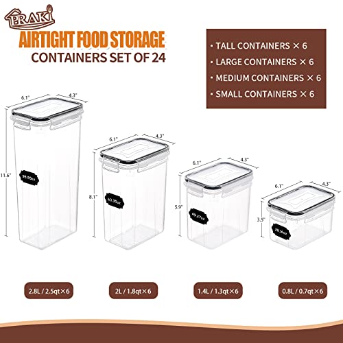 PRAKI Airtight Food Storage Containers Set with Lids - 24 PCS, BPA Free Kitchen and Pantry Organization, Plastic Leak-proof Canisters for Cereal Flour & Sugar - Labels & Marker