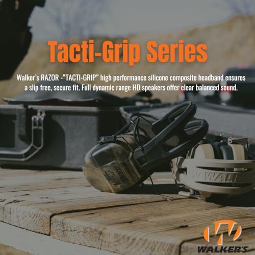 Walker's Razor Tacti-Grip Earmuffs- Battleship Grey, High Performance Silicone Composite Slip Free Headband- Natural Sound Clarity Full Dynamic Range 23NRR