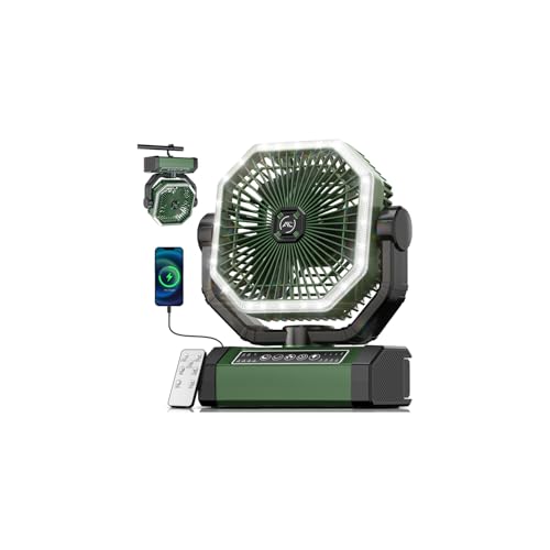 Allsion Camping Fan - 24000mAh Portable Fan, Rechargeable Fan with Light & Remote, Battery Powered Fan 4 Speed Strong Airflow, Desk/Camping/Outdoor/Gym Fan for Office Travel Treadmill Camping Gear