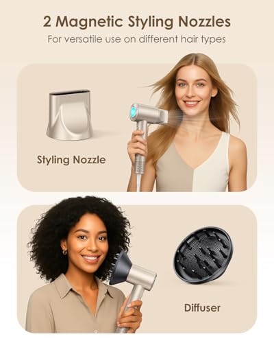 Ionic Hair Dryer, 160,000 RPM High-Speed Blow Dryer with Diffuser for Women