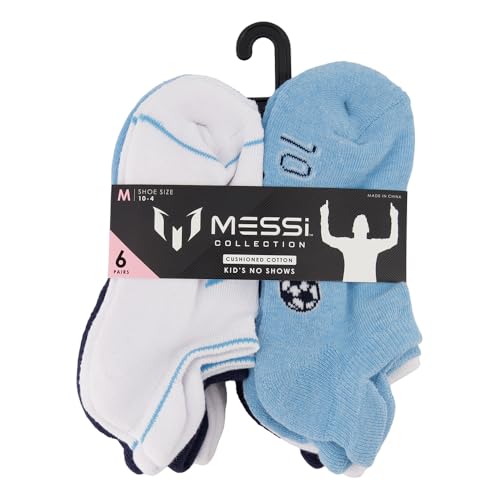 Messi Girls Lifestyle No-Show Socks, 6-Pack Kids Socks, Soft & Stretchy, Comfortable, Blue