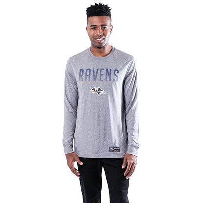 Ultra Game NFL Official Adults Super Soft Game Day Long Sleeve T-Shirt - Unisex, Baltimore Ravens, Heather Gray, X-Large