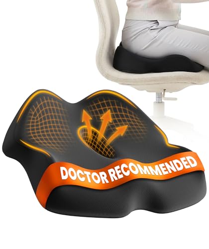Everlasting Comfort Doctor Recommended Memory Foam Seat Cushion for Office Chairs & Car - Ergonomic Office Desk Accessories - Cushions for Tailbone Pain Relief, Sciatica