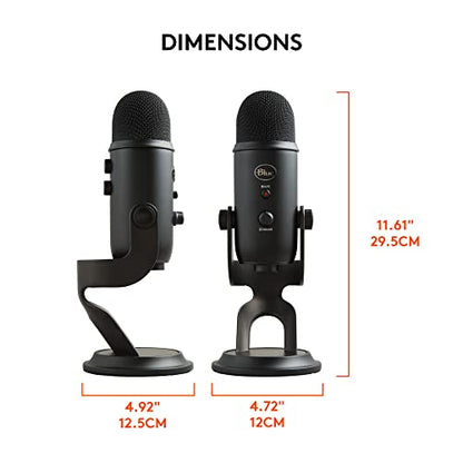 Logitech for Creators Blue Yeti USB Microphone for Gaming, Streaming, Podcast, YouTube, Discord, PC, Studio Sound, Plug & Play-Blackout