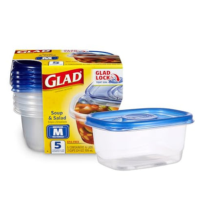 GladWare Soup & Salad Food Storage Containers for Everyday Use | Medium Rectangle Containers for Food Storage | Containers Hold up to 24 Ounces of Food, 5 Count Set