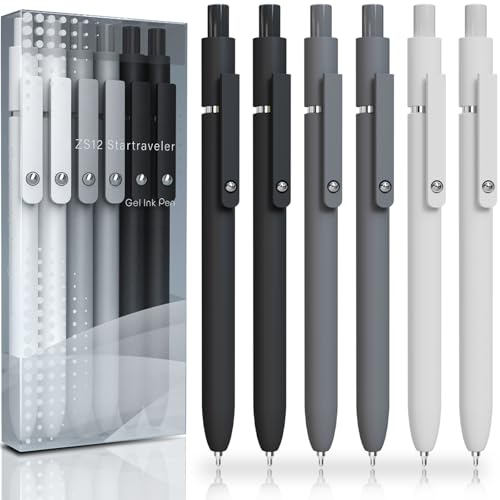 ACEES Gel Pens, 6 Pcs 0.5mm Fine Point Black Ink Pen With Smooth Writing, Office Desk Accessories, School Writing Supplies Gifts for Men Women, Quick Dry Pens For Journaling, Black/Gray/White