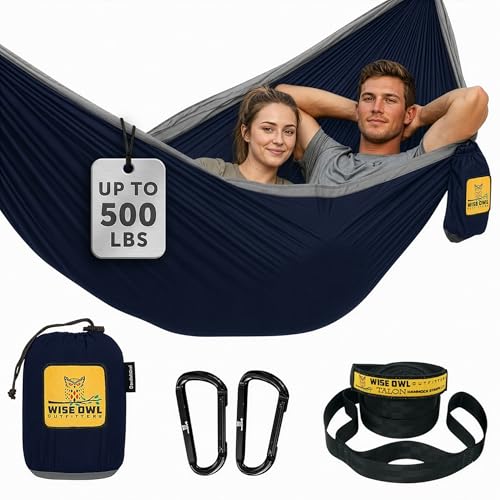 Wise Owl Outfitters Camping Hammock – 500lbs Portable Hammock with Tree Straps - Travel, Backpacking, Hiking, Outdoors Camping Gear - Double