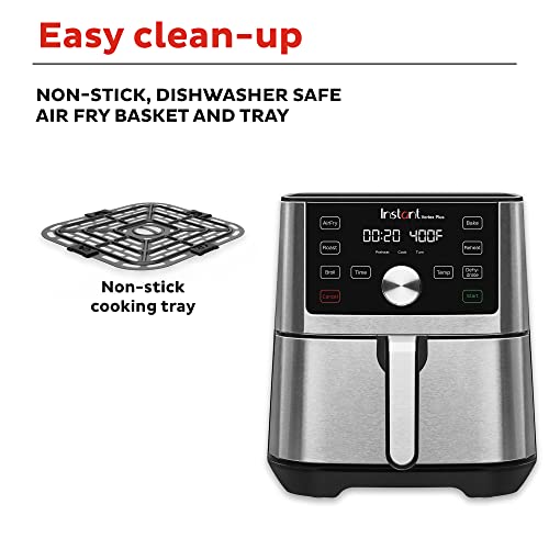 Instant Vortex Plus 4QT Air Fryer, Custom Program Options, 6-in-1 Functions Crisps, Broils, Roasts, Dehydrates, Bakes, Reheats, 100+ In-App Recipes, from the Makers of Instant Pot, Stainless Steel