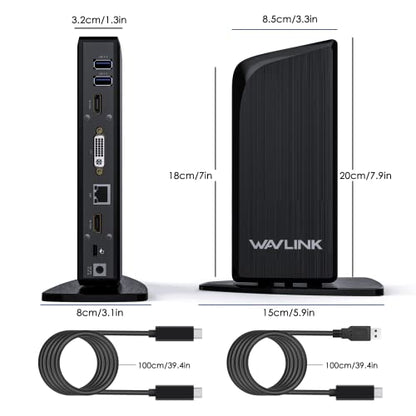 WAVLINK USB C Docking Station Triple Monitor with 65W PD Charging for Specific Windows and Mac USB C and Thunderbolt 3 Systems (2 HDMI, DVI,6 USB 3.0 Ports, Gigabit Ethernet, Audio Jack, 100W USB PD)