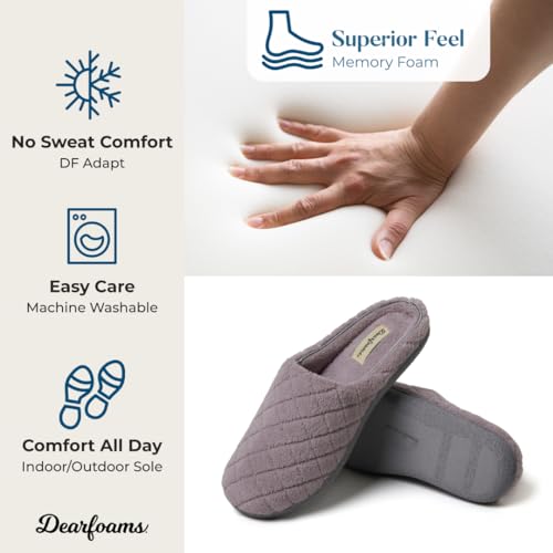 Dearfoams Women's Leslie Washable Memory Foam Clog with Wide Widths Slipper, Frosted Plum Terry, 7-8