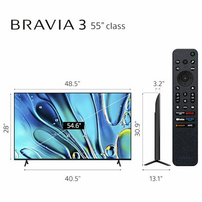 Sony 55-Inch 4K Ultra HD BRAVIA 3 LED Smart TV with Google TV, LED Flat Screen, Dolby Vision HDR, Google TV, Exclusive PS5 Features, (K-55S30)