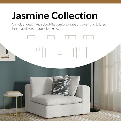 SIMPLIHOME Jasmine Right-Arm Sofa Module in Performance Fabric, Cloud Grey, 44-inches Wide, Handcrafted Contemporary-Style Right-Arm Accent Chair for Living Room