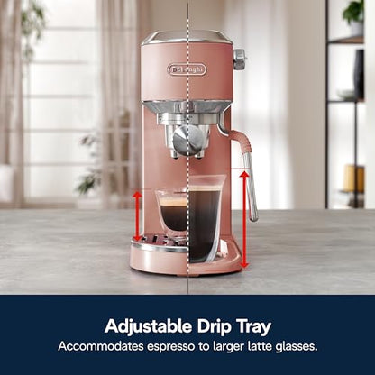 De'Longhi Dedica Duo Compact Espresso Machine - Cold Brew Coffee Maker with Milk Frother Wand- for Espresso, Hot & Iced Coffee, Cappuccinos, Lattes & Home Barista Brewing, Rosé Pink