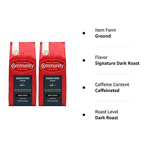 4 Pounds (2-Pack 32 Ounce Bags) Community Coffee Signature Blend Ground Coffee, Dark Roast