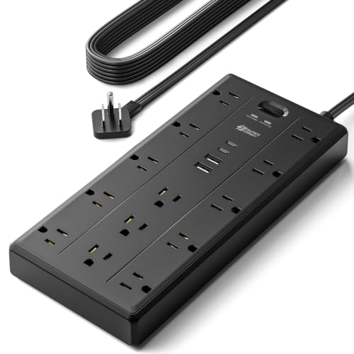 SUPERDANNY 10Ft Extension Cord with Multiple Outlets, Flat Plug Power Strip