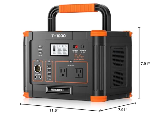 GRECELL 999Wh Solar Generator 1000W, Portable Power Station with 60W USB-C PD Output, 110V Pure Sine Wave AC Outlet Backup Lithium Battery for Outdoors Camping Travel Hunting Home (Peak 2000W)