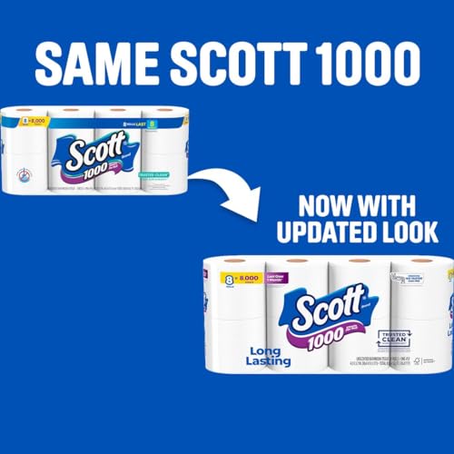 Scott 1000 Trusted Clean Toilet Paper, 32 Rolls, Septic-Safe, 1-Ply Toilet Tissue