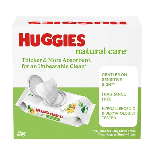 Huggies Natural Care Sensitive Baby Wipes, Unscented, Hypoallergenic, 99% Purified Water, 8 Flip-Top Packs (448 Wipes Total)