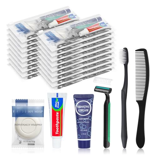 25 Pack Travel Toiletry Kit Bulk, 6-in-1 Disposable Personal Hygiene Kit