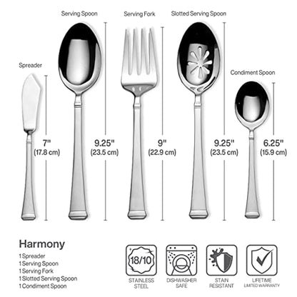 Mikasa Harmony 65-Piece 18/10 Stainless Steel Flatware Set, Service for 12, Polished Silverware with Serving Utensils, Dishwasher Safe