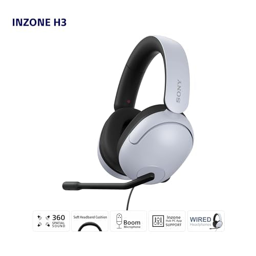 Sony INZONE H3 Wired Gaming Headphones With Mic, PS5 Headphones, Over-Ear, Personalized 360 Spatial Sound, Discord Certified MDR-G300 (White)