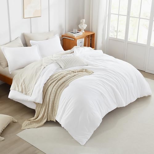 Litanika White Comforter Set Queen Size, 3 Pieces Lightweight Solid Bedding Comforter Set, All Season Fluffy Bed Set (90x90In Comforter & 2 Pillowcases)