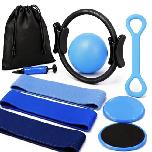 Pilates Kit - Ring, Ball, Resistance Band Set & Sliders Workout Equipment | New for Exercise, Gym, Yoga, Home and Travel Full Body Ab Toning Fitness Accessories Women & Men