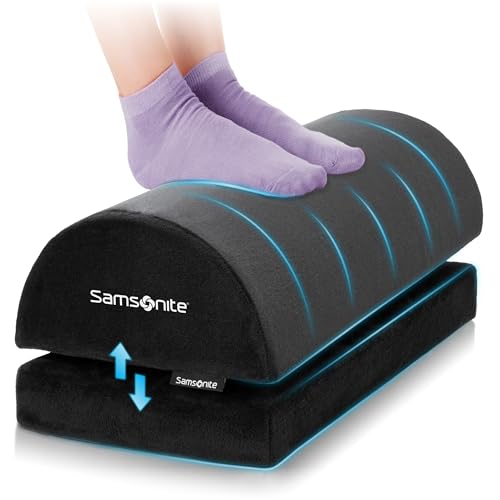 Samsonite Foot Rest Under Desk with Adjustable Height Memory Foam, Foot Stool for Under Desk at Work, Office Desk Accessories for Long Sessions and Relaxing Comfort, Work from Home Footstool