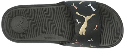 PUMA Women's Cool Cat 2.0 Slide Sandal, TOSS Black-Metallic Gold Silver, 8