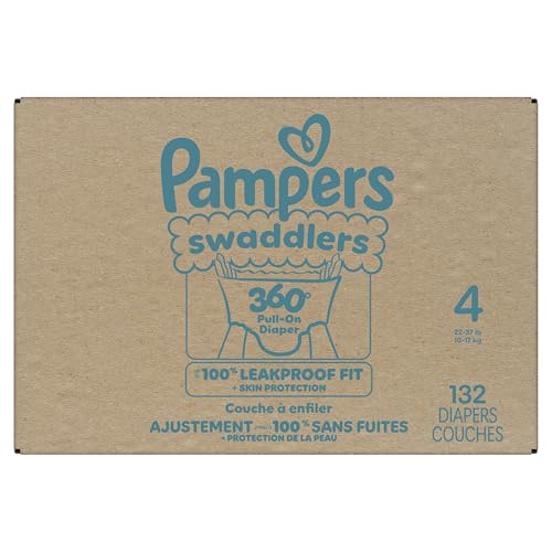 Pampers Diapers - Swaddlers 360° - Size 4, 132 Count, up to 100% Leakproof Comfy Dry Fit, Designed for Easy Changes, Pull On Baby Diaper (Packaging May Vary)