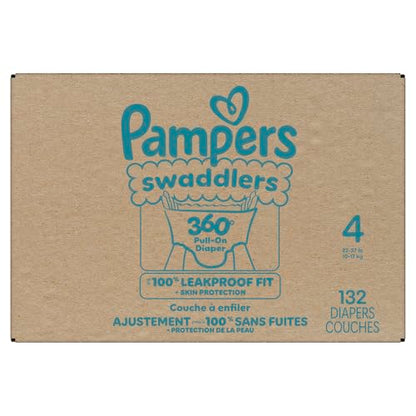 Pampers Diapers - Swaddlers 360° - Size 4, 132 Count, up to 100% Leakproof Comfy Dry Fit, Designed for Easy Changes, Pull On Baby Diaper (Packaging May Vary)