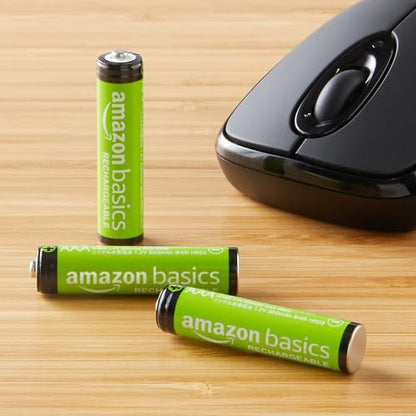 Amazon Basics 24-Pack Rechargeable AAA NiMH Performance Batteries, 800 mAh, Recharge up to 1000x Times, Pre-Charged