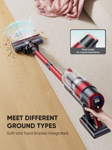 Cordless Vacuum Cleaner, 450W 40Kpa Stick Vacuum with Touch Screen, 55 Mins Runtime Rechargeable Vacuum, Lightweight Powerful Vacuum Cleaner for Home with 1.5L Cup for Pet Hair Carpet Hardwood Floor