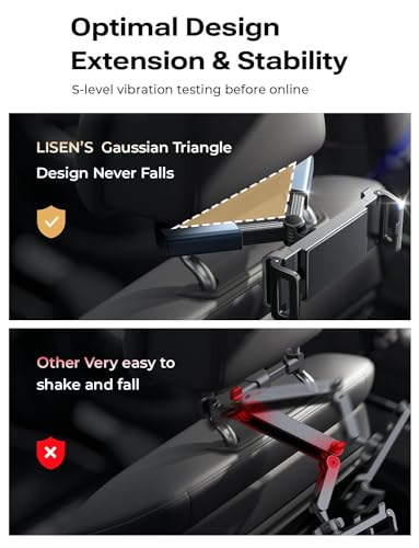 LISEN Tablet iPad Holder for Car Mount Headrest Must Have, iPad Car Holder Back Seat Travel Accessories Long Road Trip Essentials for Kids Black