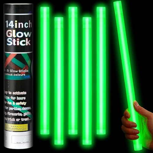 Lewtemi 5 Pcs 14 Inch Glow Sticks Jumbo, Green