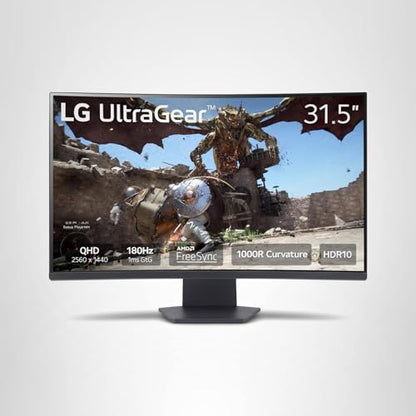 LG 32GS60QC-B Ultragear 32-inch Curved Gaming Monitor QHD (2560x1440) 180Hz 1ms 1000R AMD FreeSync HDR10 HDMIx2 DisplayPort Borderless Design Black Stabilizer DAS Crosshair FPS Counter - Black