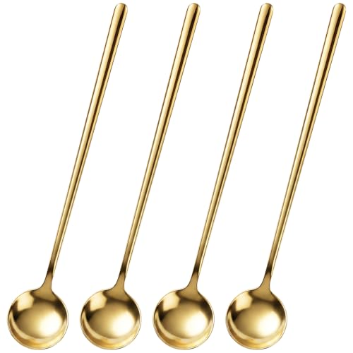 Maclia 4-Pack Gold Coffee Spoons, 6.7'' Long Handle Teaspoons