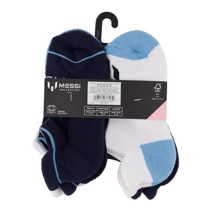 Messi Girls Lifestyle No-Show Socks, 6-Pack Kids Socks, Soft & Stretchy, Comfortable, Blue