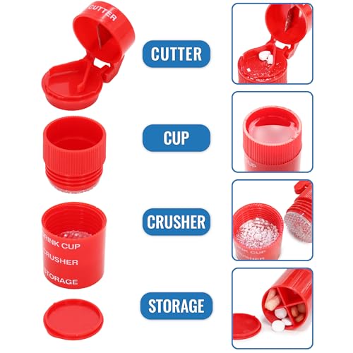 HealthSmart 2 Pack - 4-in-1 Pill Cutter, Crusher & Storage with Drinking Cup, Portable Medication Organizer for Travel, Seniors, Splitter, Pill Box for Small and Tiny to Large Pills – Multi-Tool